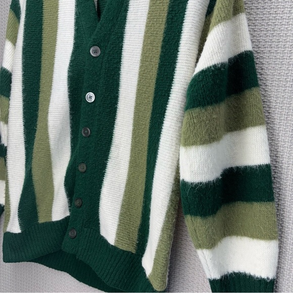 Vtg 60s Brent Montgomery Ward Cardigan Sweater Men S Green Striped Mohair Wool - Picture 6 of 10